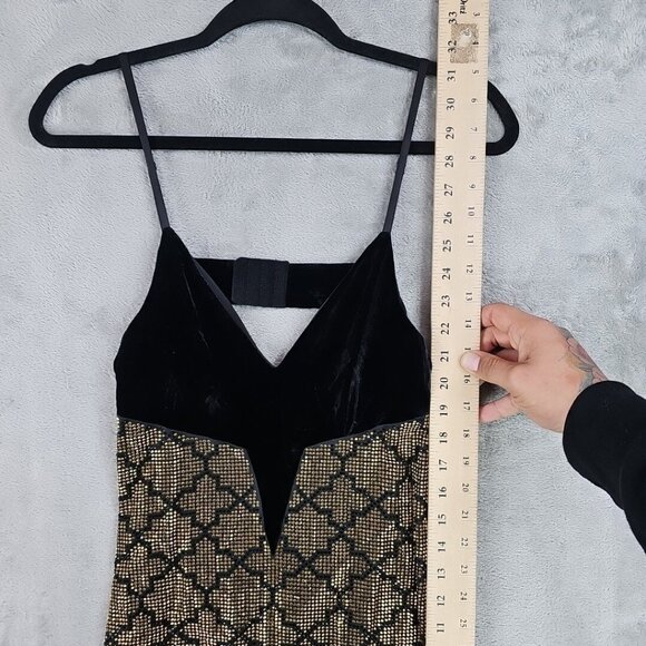 Retrofete Eva Dress Womens S Black/Gold Silk Velvet Crystal Embellished Cocktail - Picture 6 of 9